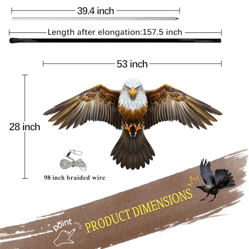 Bird Scarer Kite with 13ft Pole Bird Hawk Flying Kites-Eagle Kite - color: eagle kite with 4m pole