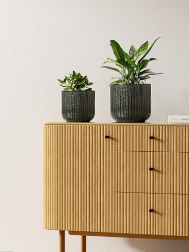 LE TAUCI Ceramic Pots for Plants, 8.3/7/6 Inch Indoor Planters with Drainage Holes & Mesh, Modern Glossy Glaze Cylinder Fluted Plant Pot for Snake Plant, Set of 3, Dark Olive - color: Dark Olive