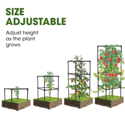 3 Pack Tomato Cages, Square Tomato Plant Stakes Support Cages Trellis for Garden Climbing Vegetables Flowers Fruits,Extra Bold,Black - color: black