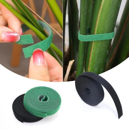 2 Rolls Reusable Nylon Plant Ties Loop Hook Garden Support Tape, (Black) - color: Black