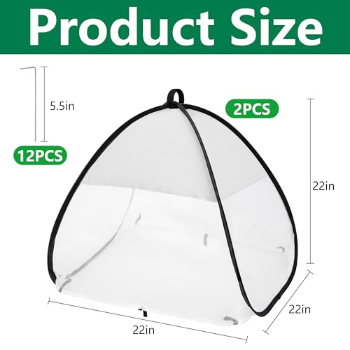 2Pcs Pop Up Garden Netting Bug and Shade Cover,Plant Sun Shade Netting Tent - color: White-22x22x22 Inch