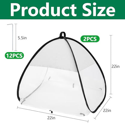 2Pcs Pop Up Garden Netting Bug and Shade Cover,Plant Sun Shade Netting Tent - color: White-22x22x22 Inch