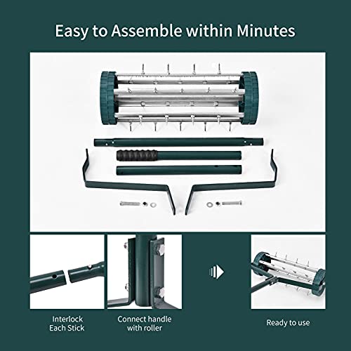 Happytools Rolling Lawn Aerator, Grass Dethatching Manual Aeration Tool with 50 Inch Handle, Gardening Lawn Care Aerators for Yard Garden Lawn - style: HYT-2980