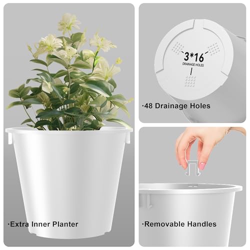 Kante Set of 2 White Plastic Round Planters 23" Tall Home & Outdoor - color: White, size: 23" H