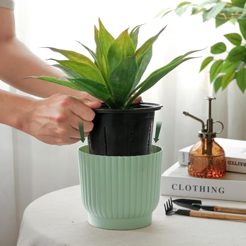 T4U Self Watering Pots for Indoor Plants, 6 Inch 6 Pack Planter Green - color: Seafoam Green, size: 6 Inch