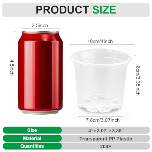 RooTrimmer 200 Pack 4 Inch Clear Plant pots with Drainage Holes, Transparent Nursery Seeding Pots, Flexile Seeds Starter Pots, Seeds Germination (4Inch,200P,Clear) - size: 4 Inch 200P