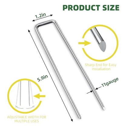 6 Inch Galvanized Landscape Staple, 11 Gauge Heavy Duty Garden Stakes for Barrier Fabric, Plant Stakes Ground Anchors 25 Pack