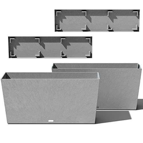 Veradek Pure Series Midori Planter & Drip Tray - Wide Outdoor Planter Set - color: Gray, size: 39 inch - 2 pack with saucers