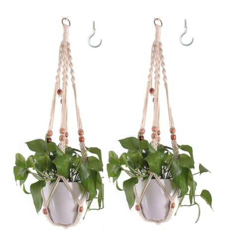 Belit Macrame Plant Hangers Indoor Outdoor 2 Pack Hanging Planters Basket with 2 Hooks Decorative Flower Pots Stand Home Decor - color: Ivory, size: 31.5"- 1 Tier