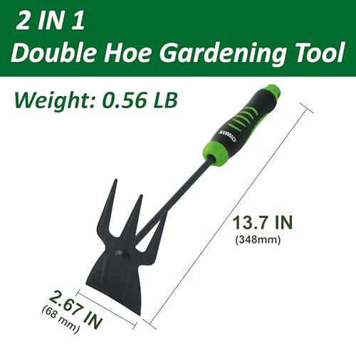 SUMIO 13.7" Alloy Steel Hoe and Cultivator - Lightweight Hand Tiller for Weeding, Digging, Loosening Soil, and Cultivation