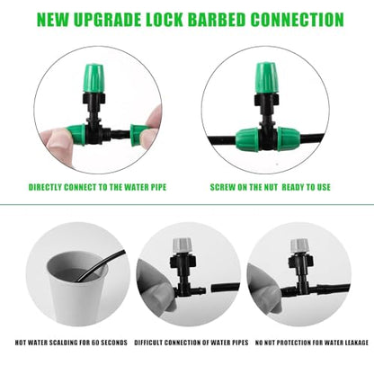 Drip Irrigation Misting Nozzle Kit, 45Pcs Drip Irrigation Parts with 20Pcs 4/7" to 1/4" Barbed Tee Connectors, 20Pcs 1/4" Green Atomizing Misting Nozzles, 5Pcs 4/7" End Caps for Garden Watering - size: Basic Drip Irrigation Kit