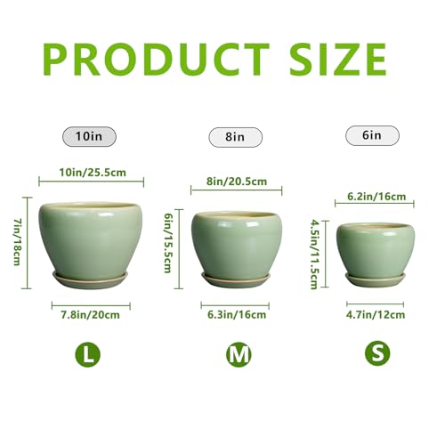 Ceramic Pots for Plants, 10/8/6 Inch Flower Pots Indoor, Green - color: Green