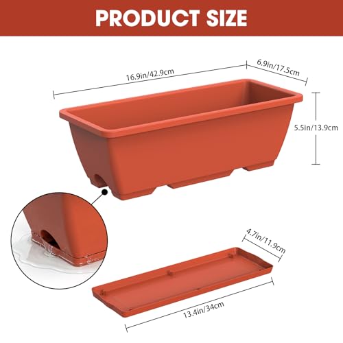 4 Pcs Hanging Flower Pots, 16.9 Inches Railing Planter Box, Red - color: Red