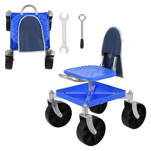 Swivel Garden Cart Seat with 360° Rolling Wheels, Steel Frame, Height Adjustable, Heavy Duty Gardening Stool for Seniors, Elderly, Knee Pain Relief, 330 lbs Capacity (Blue) - color: Blue