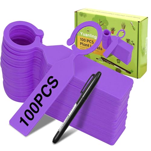 Plant Labels Yuanling 100Pcs Plastic Waterproof Plant Tree Tags Nursery Garden Markers for Indoor Outdoor Gardening Plants Vegetables Flowers Potted (Purple Color with 1 Marker Pen) - color: Purple