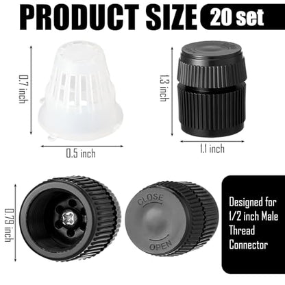 20 Pack Sprinkler Bubbler Heads Adjustable Water Flow Mushroom Irrigation Bubbler Head for 1/2" Male Thread Irrigation Emitters Sprinkler Head Replacement for Tree, Shrubs, Garden Watering System