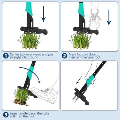 Garvee 40" Long Handle Stand Up Weed Puller - 4-Claw with Ejector Gardening Hand Weeding Tool Easy-Eject Easily Remove Weeds Without Bending, Pulling, or Kneeling.
