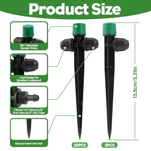 35PCS Double-Head Drip Irrigation Emitters Drippers for 1/4" Tubing (Green) - color: Green Double-head Locked Dripper