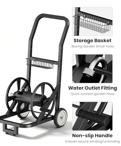 Artigarden Garden Hose Reel Cart with Wheels, Outdoor Water Hose Cart Black - color: Black, size: Holds 125 ft