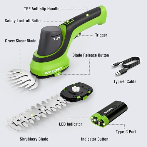 WORKPRO 7.2V 2-in-1 Cordless Hedge Trimmer & Grass Shears - style: Handheld Grass Shear