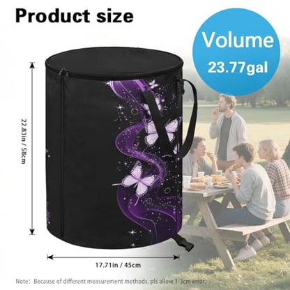 BIGCARJOB Bling Butterfly Collapsible Trash Can Camping Gargabe Bin Tall Trash Can Large Capacity Pop Up Garden Bag for Travelers Camper Trailer, 22.83x17.71 in - color: Bling Butterfly