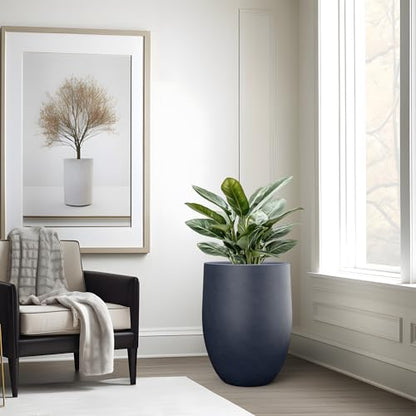 Kante Charcoal Concrete Planter 21.7" Tall All-Weather Round Large Pot - color: Charcoal