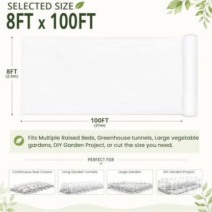 Roll Packed 8x100FT Garden Netting, Fine Mesh Insect Barrier for Plants - size: 8Ft x 100Ft