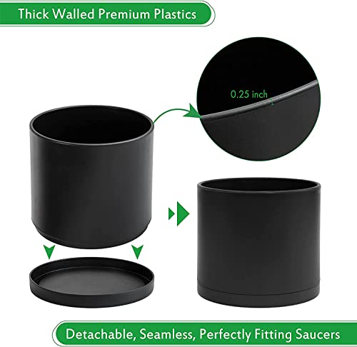 D'vine Dev Plastic Planter Pot with Saucer, 8 in, Black, 74-X-B-1 - color: Matte Black, size: 8 Inch