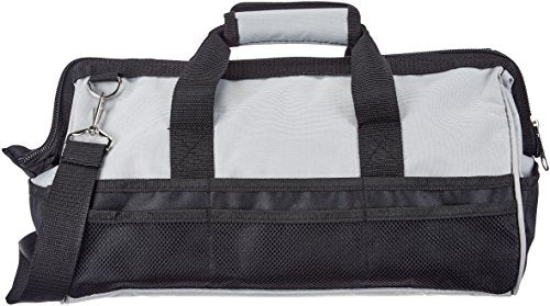Amazon Basics Durable Wear-Resistant Tool Storage Bag with Adjustable Shoulder Strap, Portable Tool Organizer, 16 in, Black & Grey - size: Large Standard Bag