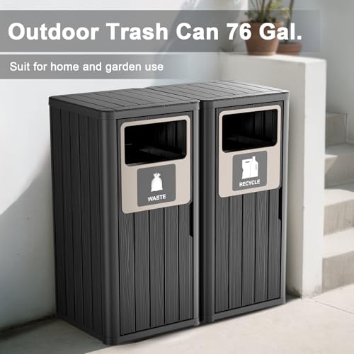 PatioZen Outdoor Double Barrel Trash Can,Waterproof Resin Garbage Can with Garbage Labels,Durable Waste Bin for Porch, Backyard,Kitchen,for 30 to 39 Gallon Trash Bags - color: Black, size: 33*16*35