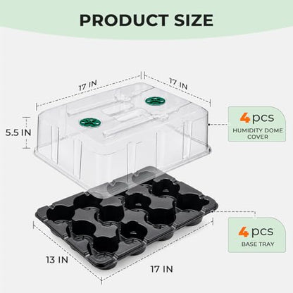 homenote 4 Inch Seed Starting Trays with Humidity Domes for Plants, 4 Pack 12-Cell Seedling Starter Trays, Plant Starter Germination Trays for Pots Seedlings for Indoor,4" Opening Compatible Pots - size: 4 Inch, style: 4 Pack Seed Starter Tray+Humidity Do