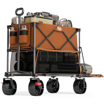 TIMBER RIDGE 400L Folding Double Decker Wagon with Brakes, 54" Extra Long - color: Orange, size: Double Decker
