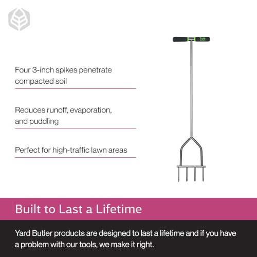 Yard Butler IM-7C Spike Grass Aerator - Lawn Care Tool for Aerating - Long-Handled - Power-Coated Steel Construction - Comfortable Cushioned Handles Garden Tool - Easy to Use - size: Spike Aerator
