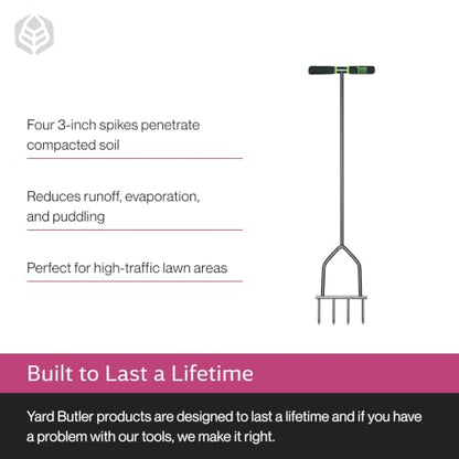 Yard Butler IM-7C Spike Grass Aerator - Lawn Care Tool for Aerating - Long-Handled - Power-Coated Steel Construction - Comfortable Cushioned Handles Garden Tool - Easy to Use - size: Spike Aerator