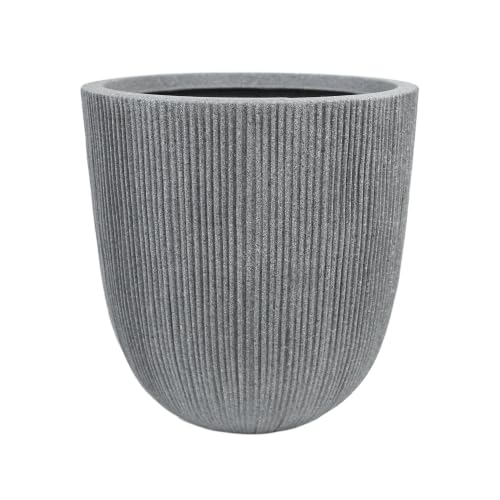 12.4"H Tapered Ribbed Lightweight Plastic Planter w/ Drainage Hole & Plug - color: Mediterranean Gray., size: 12.4in
