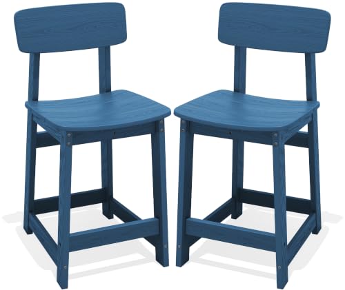 SERWALL Outdoor HDPE Counter-Height Bar Stools Set of 2, Blue - color: Blue, size: 2 Bar Stools