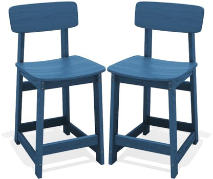 SERWALL Outdoor HDPE Counter-Height Bar Stools Set of 2, Blue - color: Blue, size: 2 Bar Stools