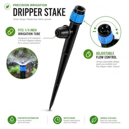 25-Pack Adjustable Watering Spikes, Blue Vortex Drip Emitters with Stakes - color: 25pcs-Blue 360 Degree Sprayer