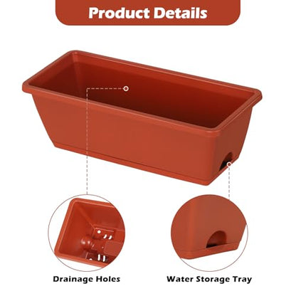 CADUKE Railing Planter Box, Deck Railing Flower Boxes 16.9 Inches Red - color: Red