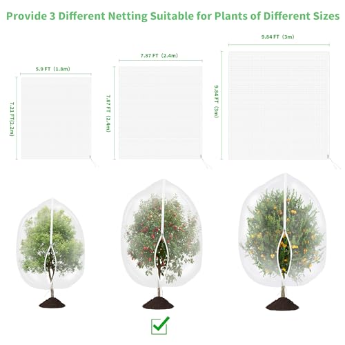 afzdby Large Garden Mesh Netting with Zipper and Drawstring,Plants Cover Protection from Anti Birds,Bugs,Cicadas,and Insects-Pest Barrier Bag for Blueberry Bushes,Tomatoes,Citrus,Fruit Tree - size: 7.87 × 7.87 FT