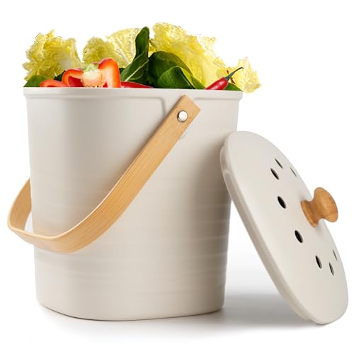Compost Bin, LALASTAR Compost Bin Kitchen Counter with Lid, Made of Sustainable Bamboo Fiber, Odorless Indoor Compost Bin, 1 Gallon, Cream, Square - color: Cream-Square