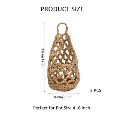 Macrame Plant Hanger Set of 2, Boho Wall Hanging Planter for up to 6" Pots - color: 2 Pcs Brown, size: 6 Inch