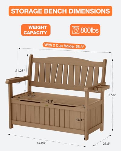 YEFU Outdoor Bench, Heavy Duty Garden Storage Bench, Weatherproof,Teak - color: Teak