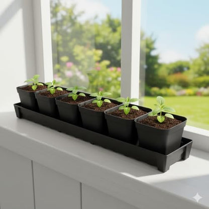 RooTrimmer 5 Pack Plastic Plant Saucer (17"x3"x1.5"), Rectangular Window Sill Plant Pot Trays with Removable Drainage Hole, Thick Windowsill Saucer Tray for 2.8 inch (7CM) Flower Nursery Pots (Black) - size: Trays (17"x3"x1.5") for 2.8 Inch Pots-5 Pack