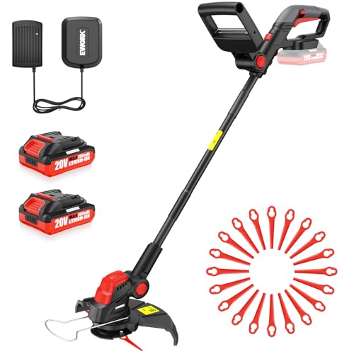 EWORK 2-in-1 Cordless Weed Wacker & Edger, 20V Lightweight Weed Eater - color: Red-B