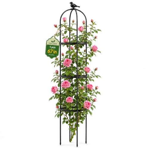 FOLLOOK Garden Obelisk Trellis for Climbing Plants Outdoor, 67", 1 Pack - color: 67"-Black-1PK