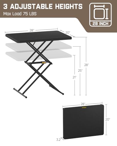 FanttikOutdoor Small Folding Table Quick Adjust 3 Heights, TV Tray, Dining - color: Black