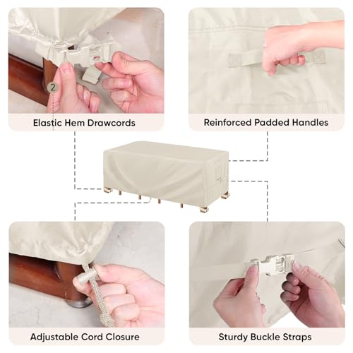 BALEINE Patio Furniture Covers Waterproof, Heavy Duty Outdoor Table Cover - color: Beige, size: 124"L×74"W×30"H