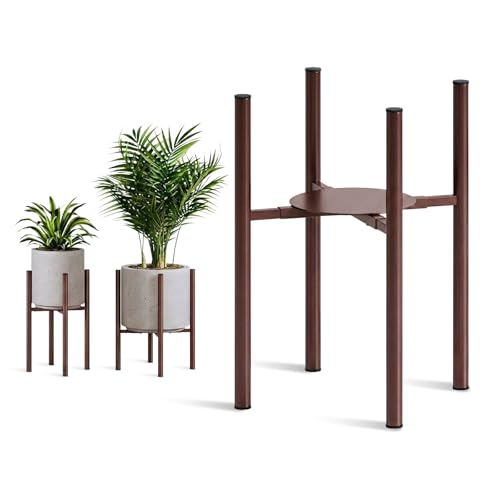 Adjustable Plant Stand Indoor, 2 Heights, Coffee with Round Plate - color: coffee-b