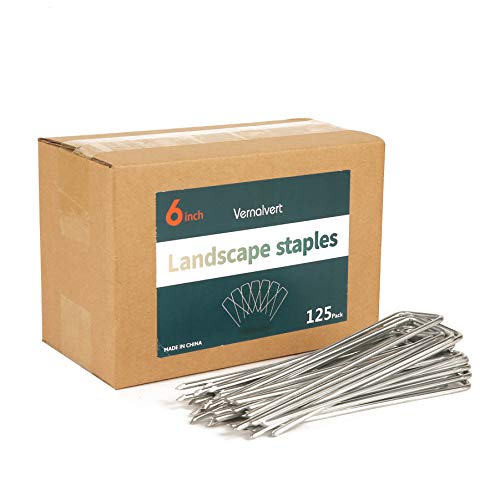 6'' 9 Gauge Heavy Duty Garden Landscape Staples, 125 Pack Anti-Rust Galvanized Garden Stakes, U-Shaped Lawn Sod pins for Anchoring Weed Barrier and Landscape Fabric, Netting - size: 6 INCH